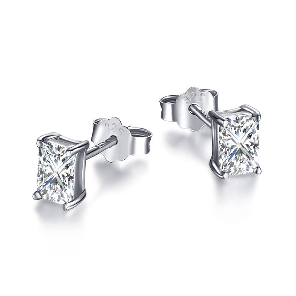 <CHIBA>Stylish Shiny Rectangular Center Stone Stud Earrings