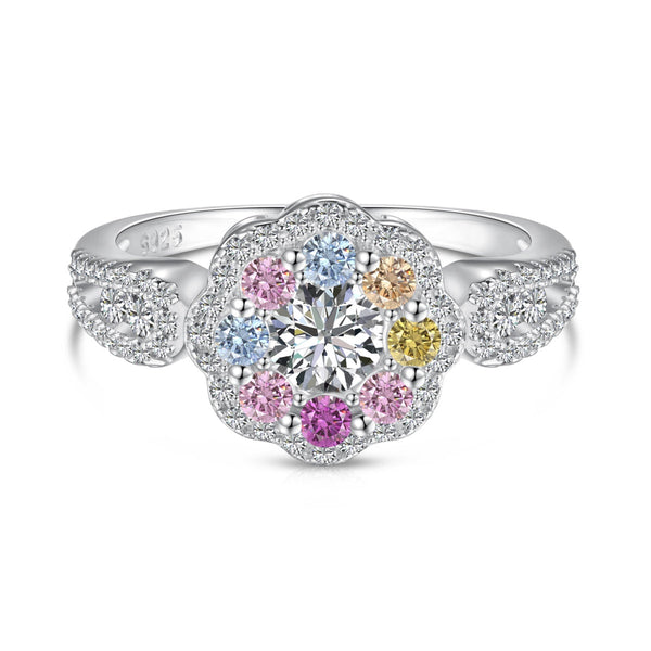 <CHIBA>Delicate Colorful Round Cut Flower Shape Wedding Ring