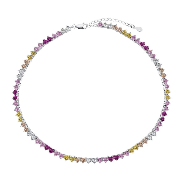 <CHIBA>Sparkling Colorful Full Heart Tennis Necklace