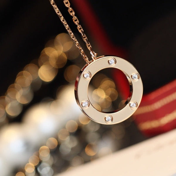 <CHIBA>LOVE NECKLACE 16MM 6 DIAMONDS PINK GOLD