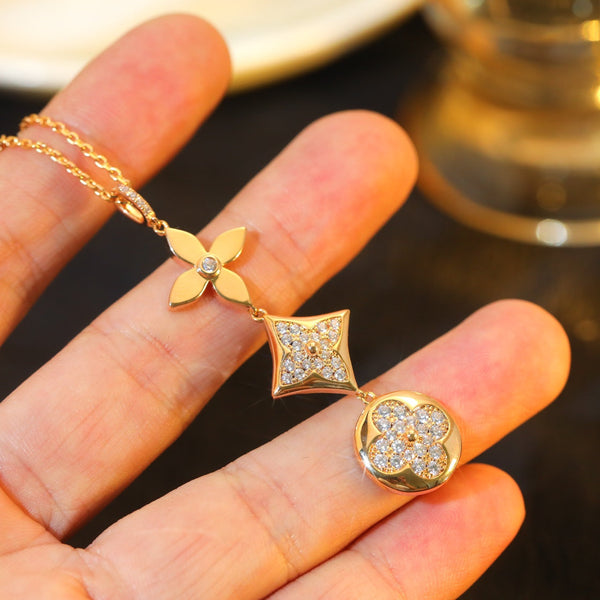 <CHIBA>STAR AND SUN DIAMOND PINK GOLD NECKLACE
