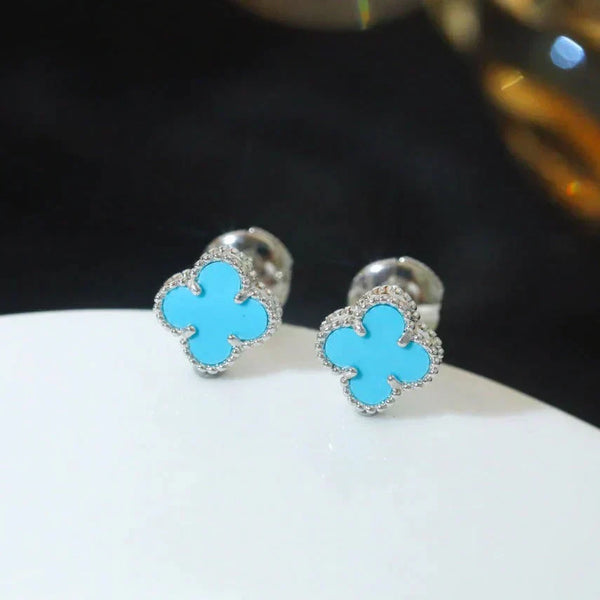 <CHIBA>CLOVER MINI 9.5MM ONYX STUD EARRINGS SILVER