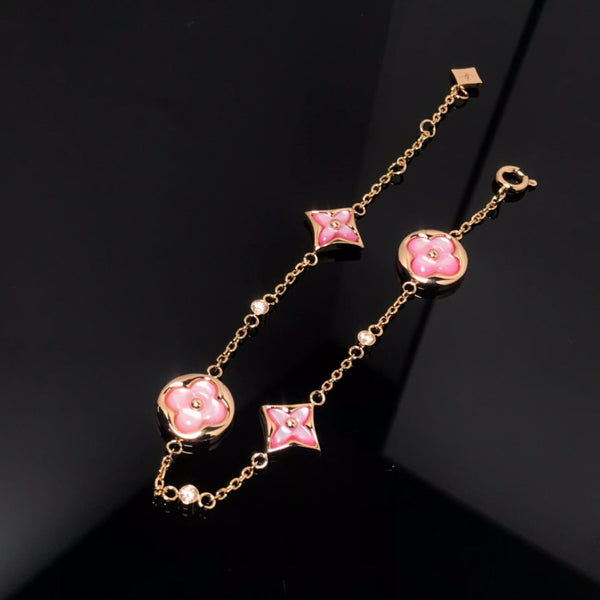 <CHIBA>STAR AND SUN 4 MOTIF PINK MOP PINK GOLD BRACELET