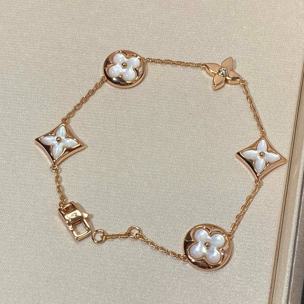 <CHIBA>STAR AND SUN 5 MOTIF MOP PINK GOLD BRACELET