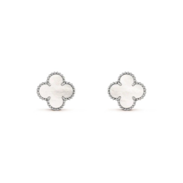 <CHIBA>CLOVER MEDIUM 1 MOTIFS  WHITE MOP EARRINGS SILVER