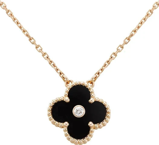<CHIBA>CLOVER 15MM DIAMOND ONYX NECKLACE