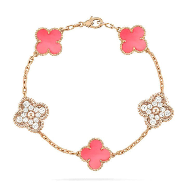 <CHIBA>CLOVER 5 MOTIF DIAMOND PINK MOP ROSE GOLD BRACELET