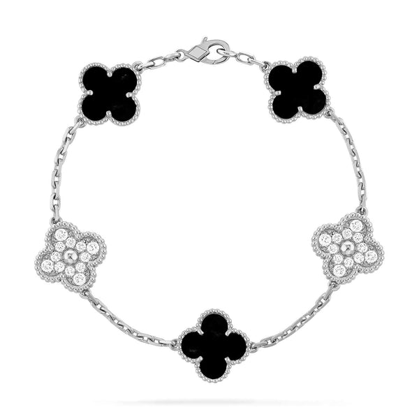 <CHIBA>CLOVER 5 MOTIF ONYXS DIAMOND BRACELET