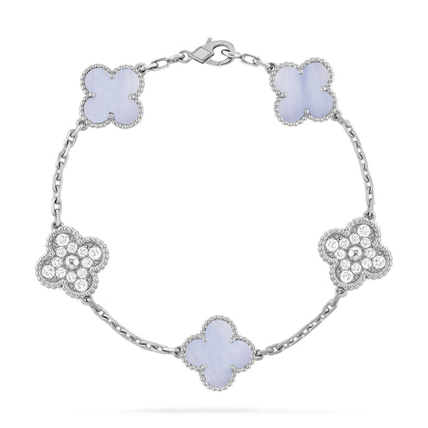 <CHIBA>CLOVER  5 MOTIF DIAMOND PURPLE CHALCEDONY BRACELET
