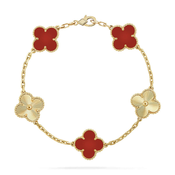 <CHIBA>CLOVER  5 MOTIFS CARNELIAN GOLD BRACELET