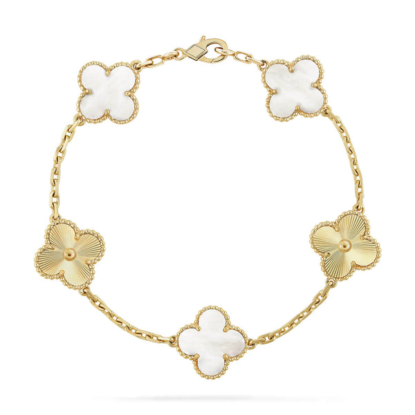 <CHIBA>CLOVER 5 MOTIF WHITE MOP LASER BRACELET