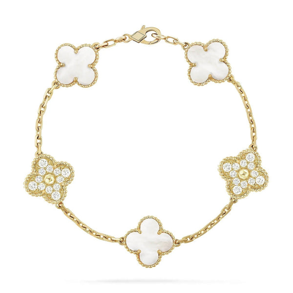 <CHIBA>CLOVER BRACELET 5 MOTIF WHITE MOP DIAMOND