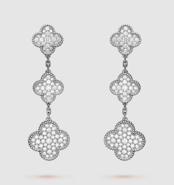 <CHIBA>CLOVER 3 MOTIF DIAMOND SILVER DROP EARRINGS