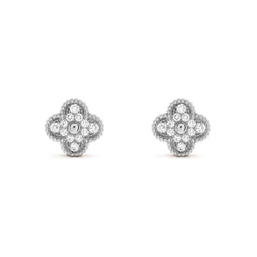 <CHIBA>CLOVER 1 MOTIFS DIAMOND STUD EARRINGS SILVER