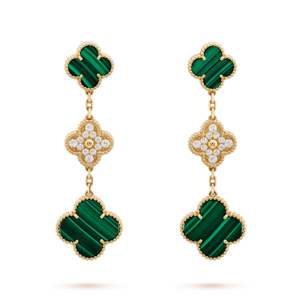 <CHIBA>CLOVER EARRINGS GOLD MALACHITE DIAMOND 3 MOTIF