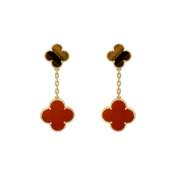 <CHIBA>CLOVER  2 MOTIF  TIGER EYE CARNELIAN EARRINGS