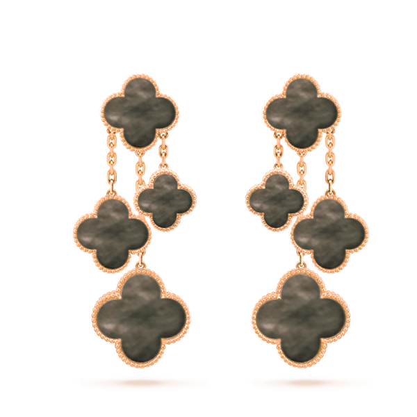 <CHIBA>CLOVER EARRINGS DARK MOP 4 MOTIFS ROSE GOLD
