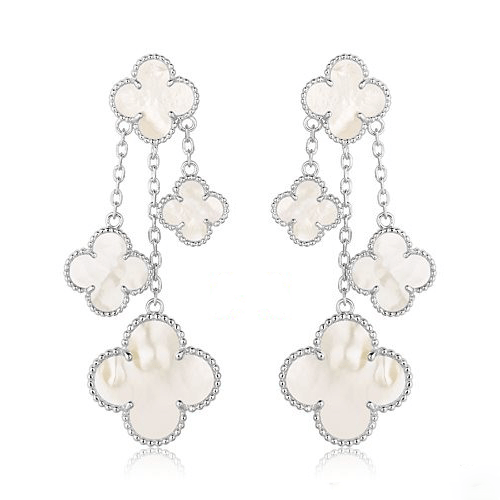 <CHIBA>CLOVER EARRINGS WHITE MOP 4 MOTIFS SILVER