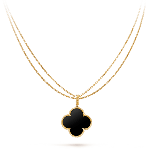 <CHIBA>CLOVER 25MM GOLD ONYX BIG CLOVER NECKLACE