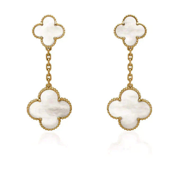 <CHIBA>CLOVER 2 MOTIF WHITE MOP EARRINGS