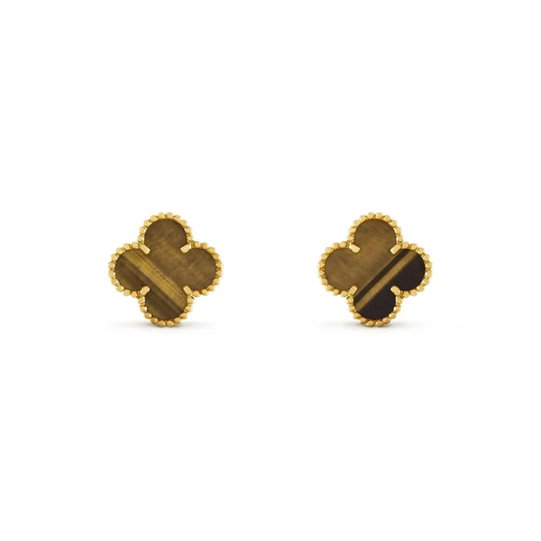 <CHIBA>CLOVER MEDIUM 1 MOTIFS TIGER EYE EARRINGS